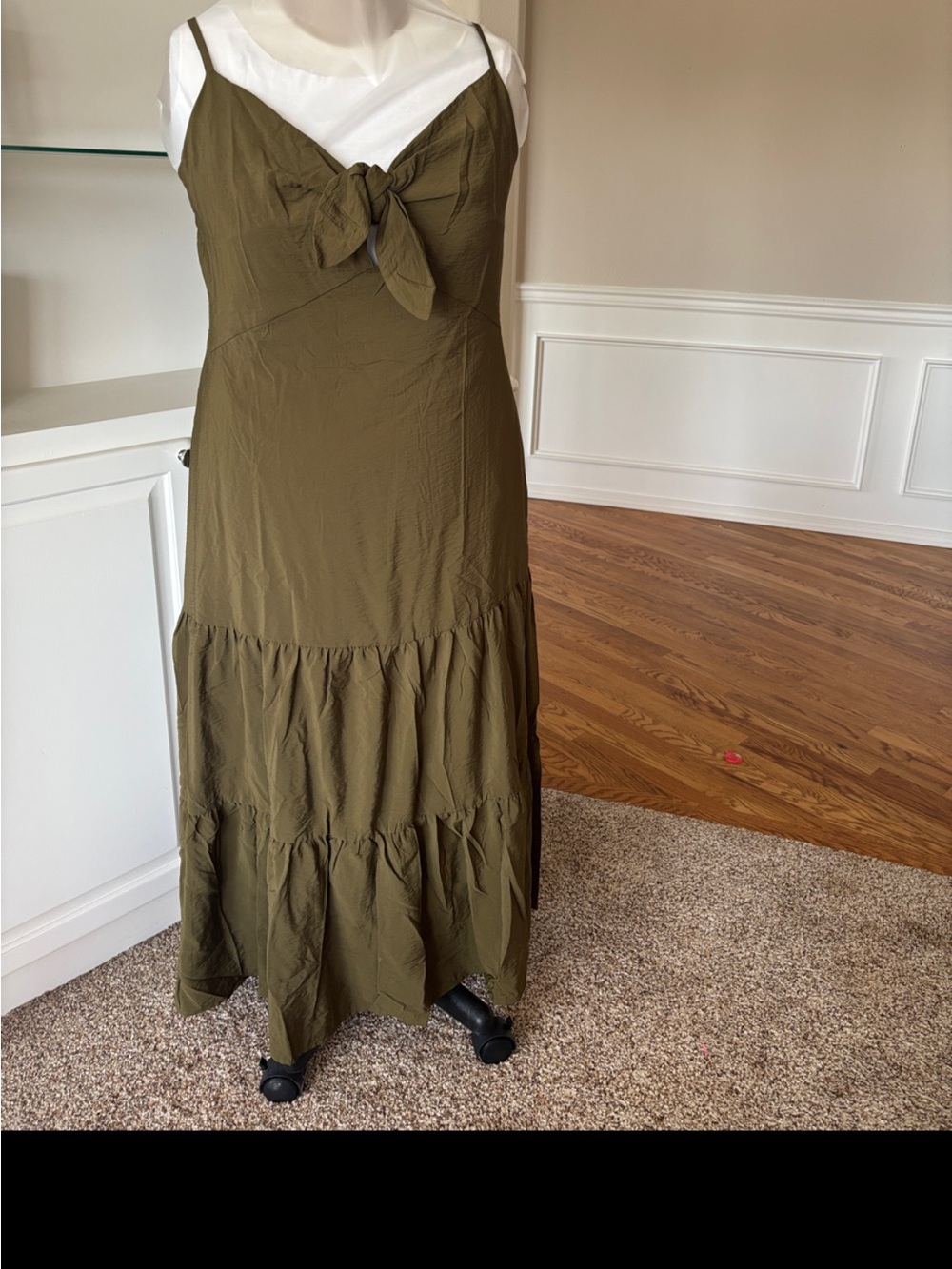 GAP Olive Tie-Front Tiered Maxi Dress